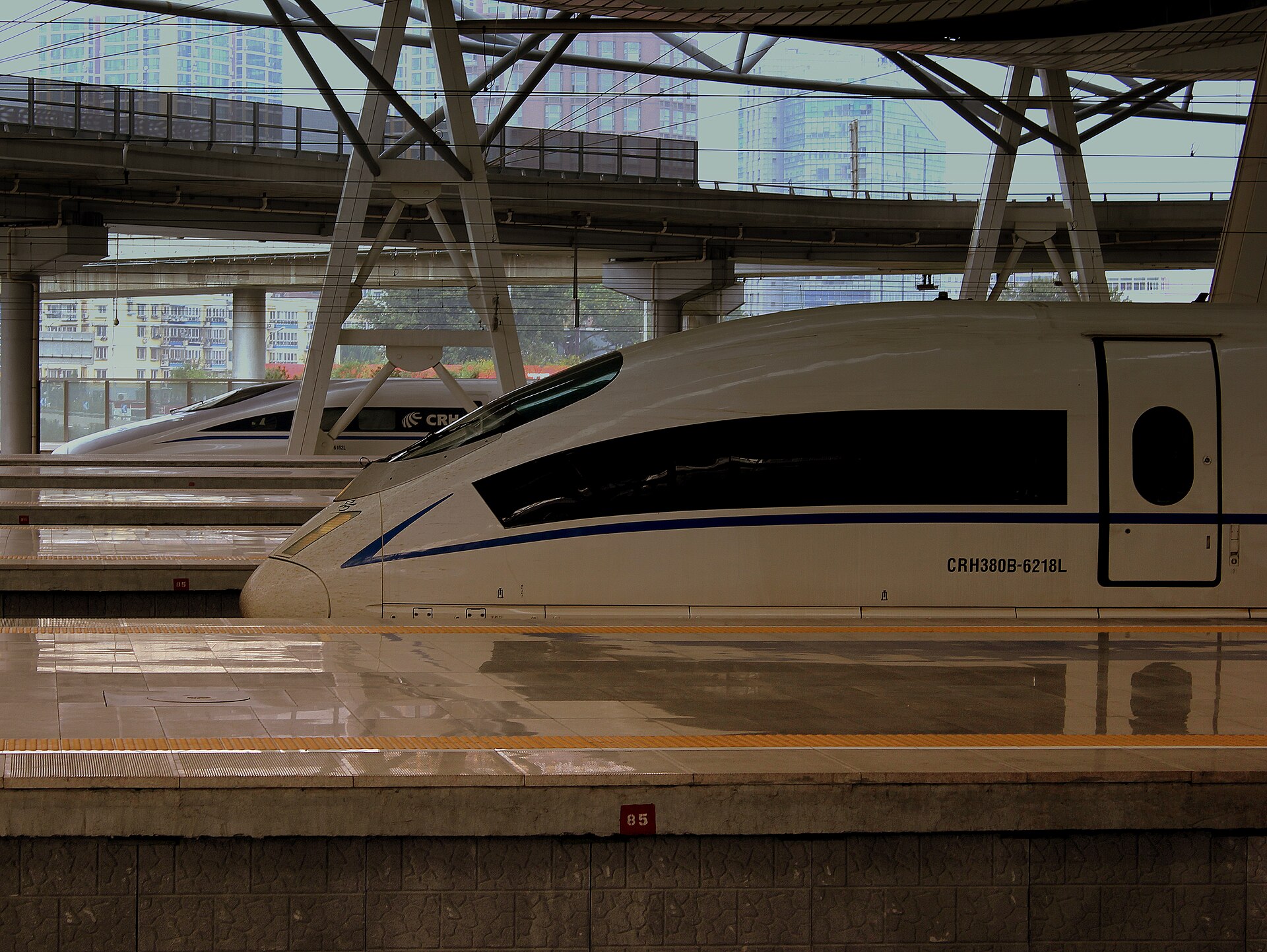 CHINA RAILWAYS HIGH SPEED(CRH) SIEMENS ICE AND HARMONY TRAIN SETS AT SHANGHAI SOUTH STATION CHINA OCT 2012