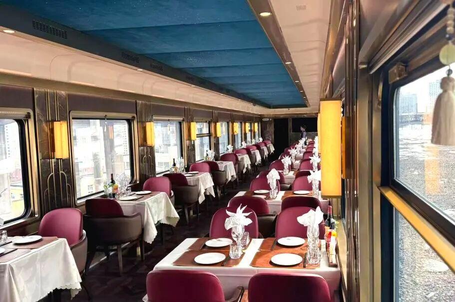 Dining car aboard the New Orient Express