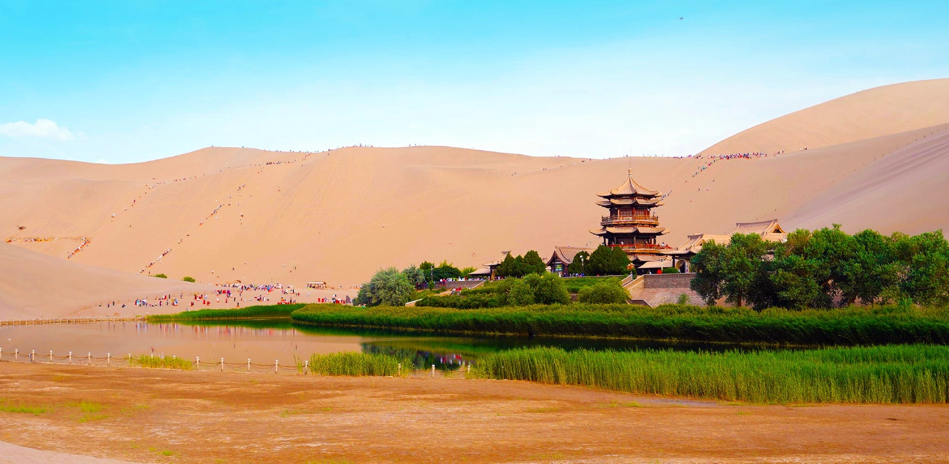 Splendour - crescent lake oasis and the Mogao Caves at Dunhuang